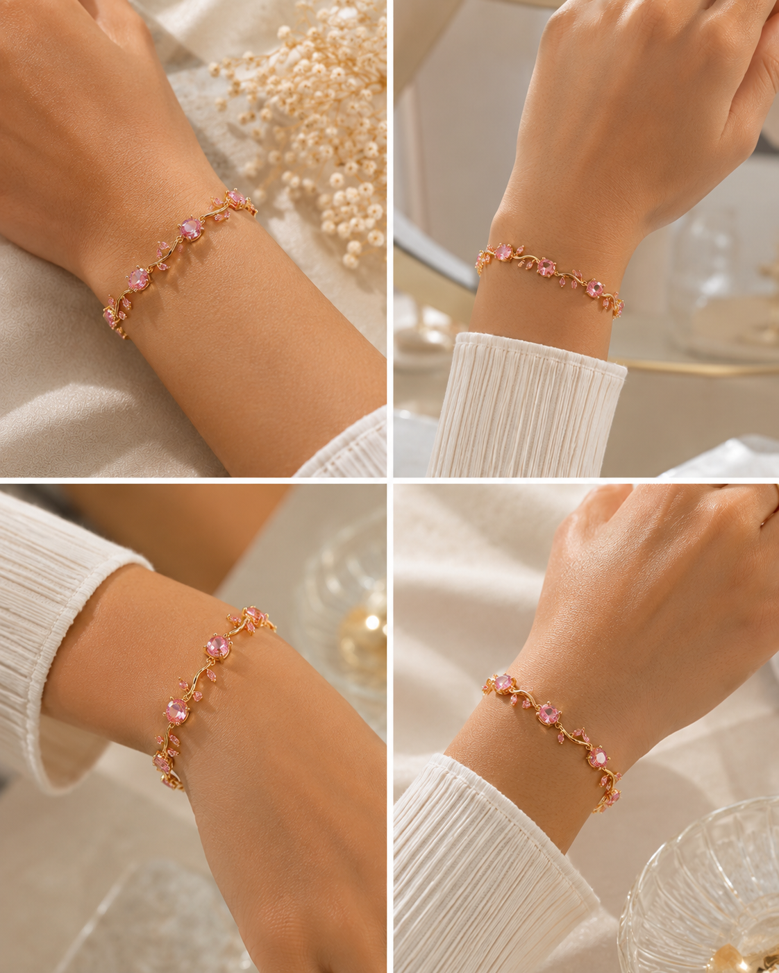 18K Gold-Plated Tulip Bracelet with CZ Stones
