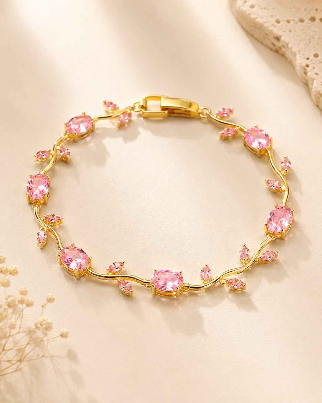 18K Gold-Plated Tulip Bracelet with CZ Stones