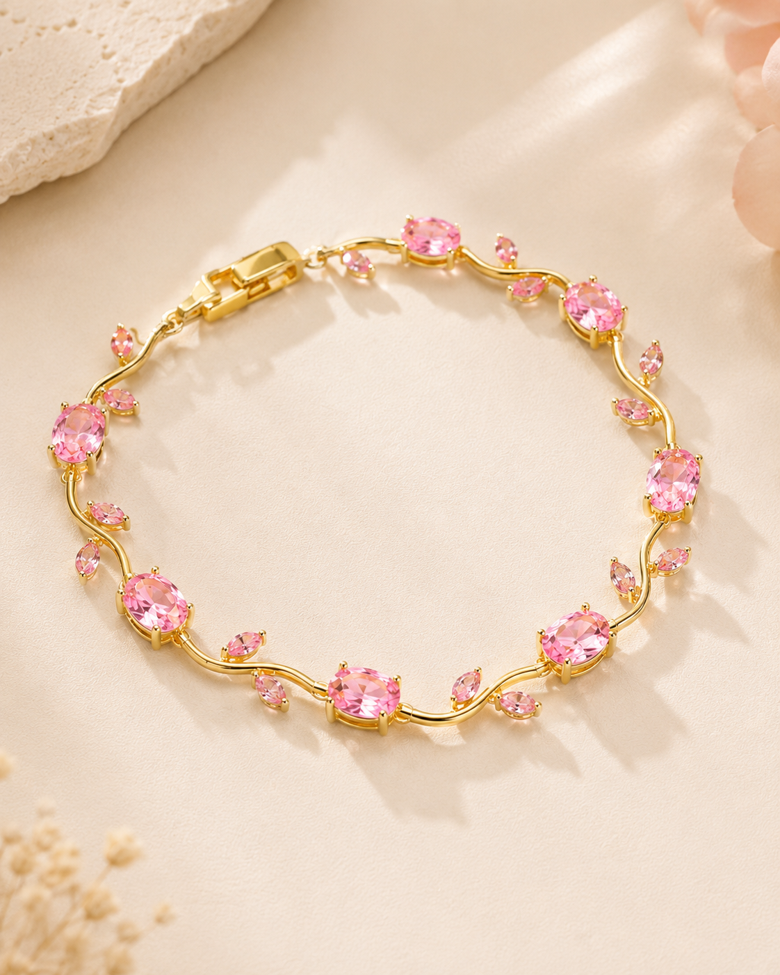 18K Gold-Plated Tulip Bracelet with CZ Stones