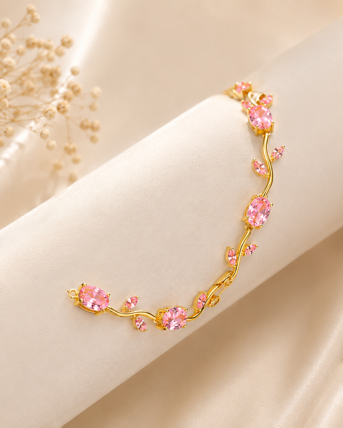 18K Gold-Plated Tulip Bracelet with CZ Stones